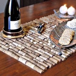 Save your corks and make a rustic wine cork table runner -   24 cork crafts table ideas