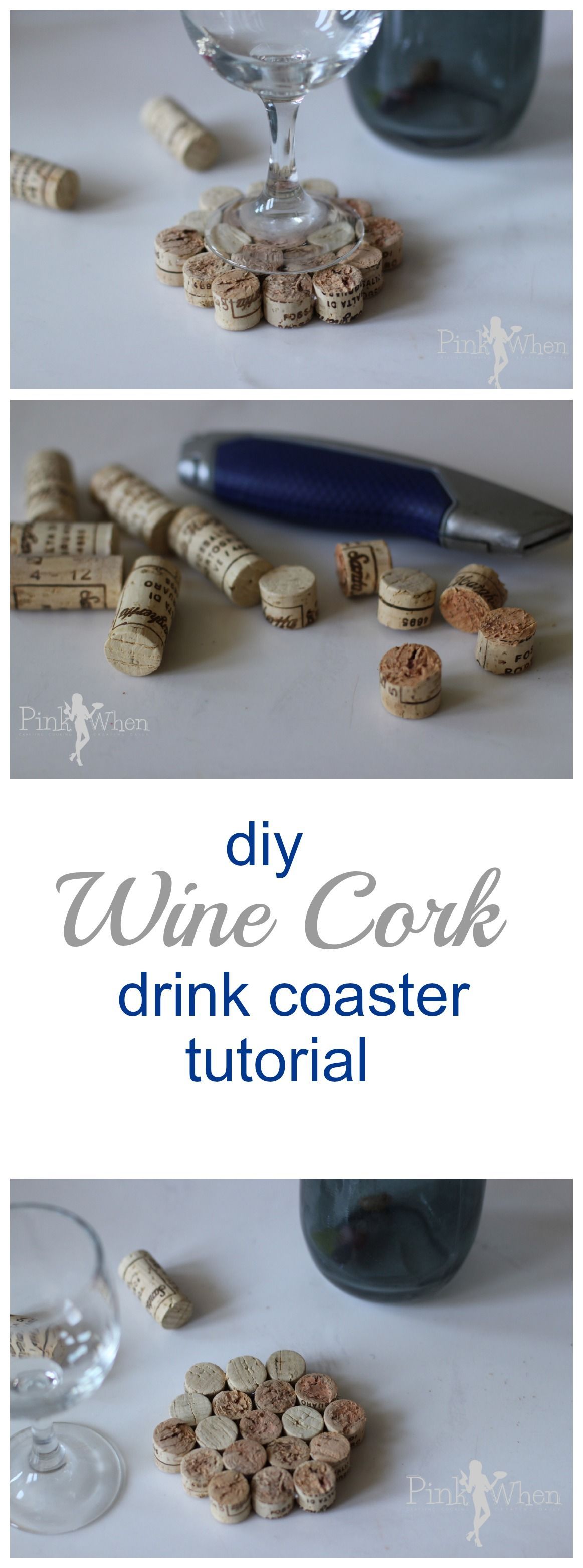 A quick and cute DIY Wine Cork Drink Coaster Tutorial - Cut the corks in thirds, sand off rough edges, hot glue together! - Use at table setting ans send home as party favor? -   24 cork crafts table ideas