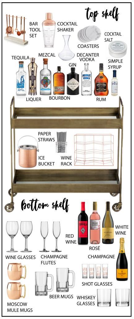 what you need for a fully stocked bar cart -   24 diy bar party
 ideas