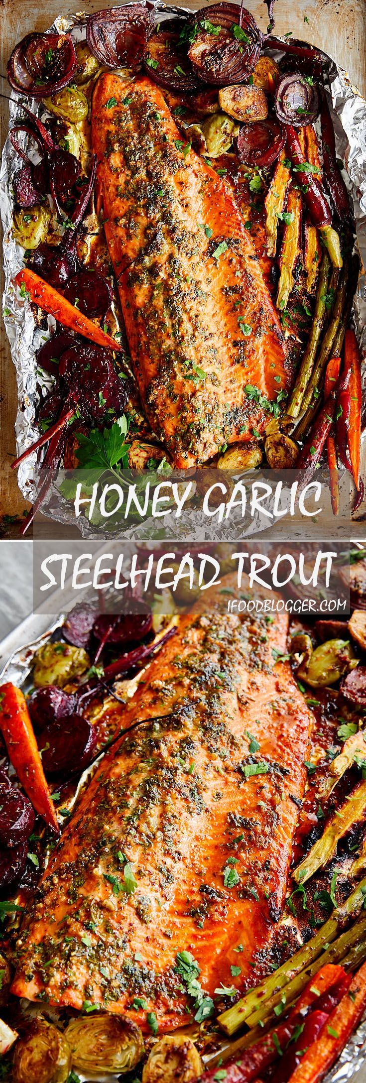 Baked Honey Garlic Steelhead Trout Recipe. The recipe is very simple and the dish is very flavorful. For best results, marinate the fish for at least two hours.| ifoodblogger.com -   24 fish recipes trout
 ideas