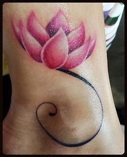 Lotus Tattoo.  The lotus pushes through the mud, the blossom growing in the mud, then when it finally makes it through, it blooms, showing everyone it's beauty. -   24 pink lotus tattoo
 ideas