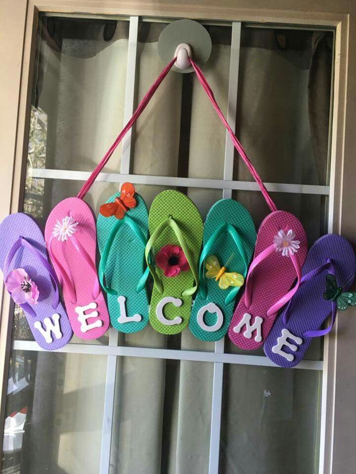 What an adorable idea for spring. You could change out colors as well for summer ( a patriotic one with a stars and stripes sandles!...) -   25 dollar store summer decor
 ideas