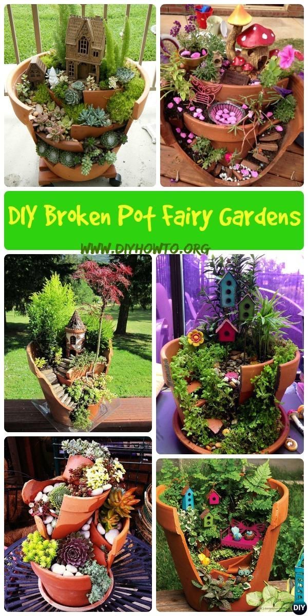 Think twice before dumping your broken pots, they can turn out to be useful and beautiful garden decorations as these DIY Broken Clay Pot Fairy Gardens.#Gardening-->> http://www.diyhowto.org/diy-broken-pot-fairy-garden-ideas/ -   25 fairy garden castle
 ideas