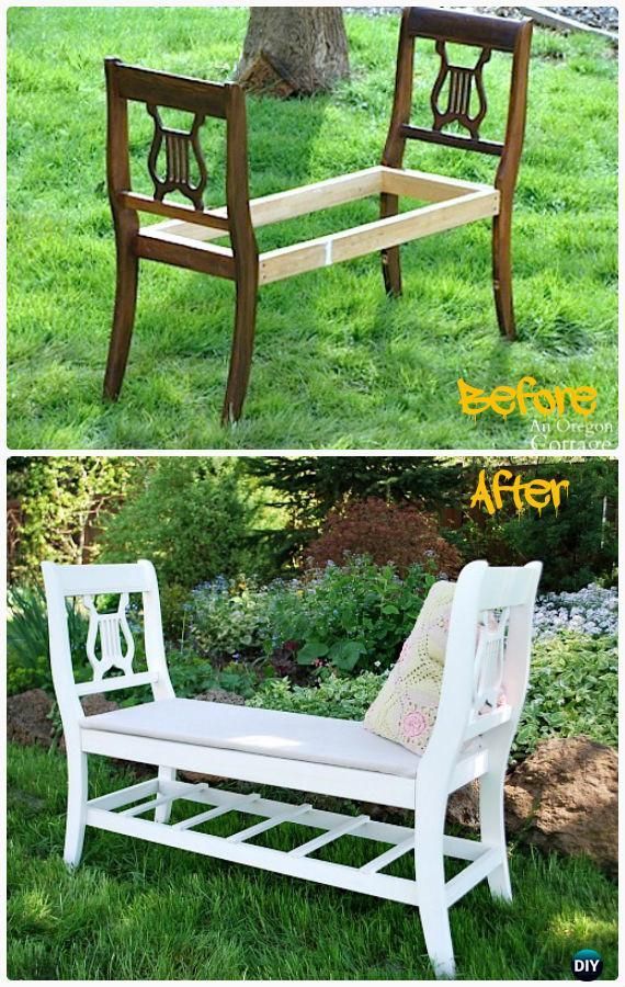 DIY Broken Chair Garden Bench Instructions - Outdoor Garden Bench Ideas -   25 outdoor garden decoracion
 ideas