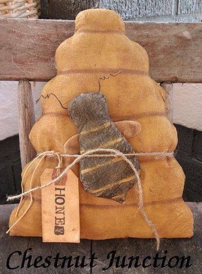 Beeskep and Bee EPATTERN...primitive summer garden cloth doll craft digital download sewing pattern...PDF...1.99 -   25 primitive summer decor
 ideas