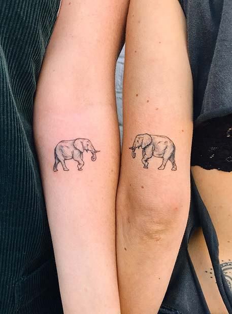 23 Cute Best Friend Tattoos for You and Your BFF -   17 matching tattoo elephant
 ideas
