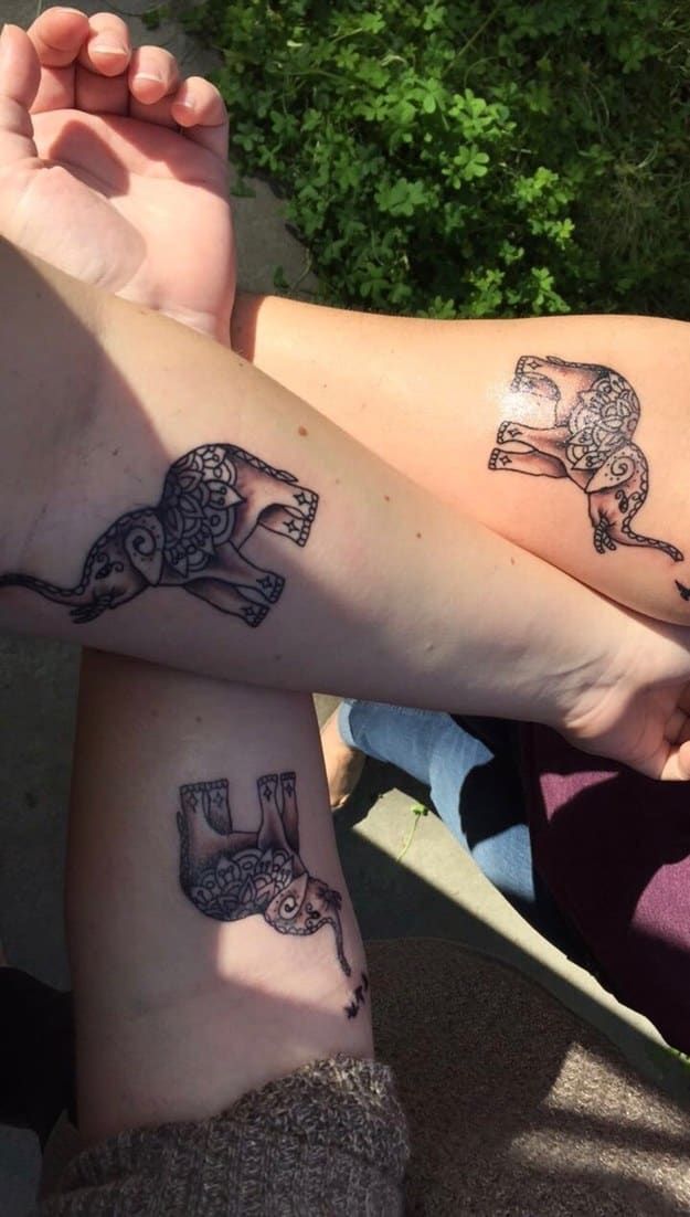 These 31 Matching Mom And Child Tattoos That'll Make You Want To Call Your Mom -   17 matching tattoo elephant
 ideas