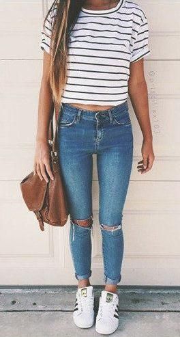 teen style. stripes + skinny jeans. -   17 teen style outfits
 ideas