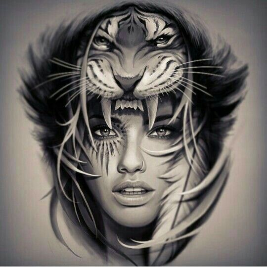 Woman and tiger tattoo design -   18 tattoo girl tiger
 ideas