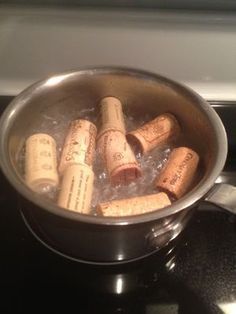 Before cutting corks boil them in water for around 10 minutes. This will stop them from crumbling or cracking when you cut or carve into them. -   19 wine bottle cork
 ideas
