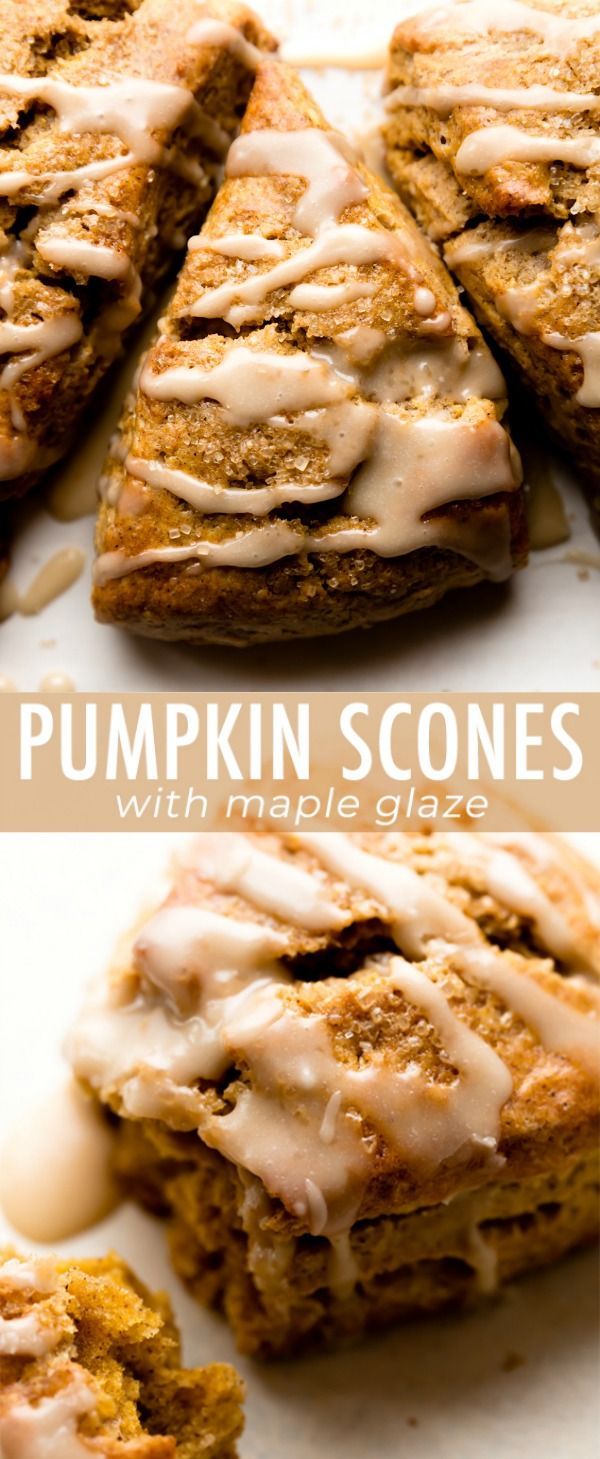 Delicious and flaky pumpkin scones with maple icing! The best pumpkin spice fall breakfast! Easy scone recipe on sallysbakingaddiction.com -   20 baking recipes scones
 ideas