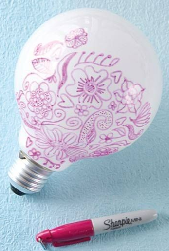 Did you know if you draw on a lightbulb with a sharpie it'll decorate the walls with your designs. - sublime decor -   20 sharpie crafts room decor
 ideas