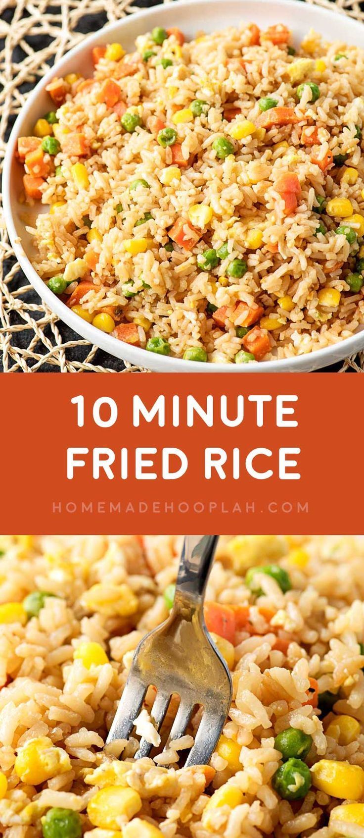 10 Minute Fried Rice! Need a new go-to side dish for busy weeknights? Fried rice is always a great staple, and this easy recipe makes it easy to whip up in just 10 minutes! | HomemadeHooplah.com -   20 vegetable recipes quick
 ideas