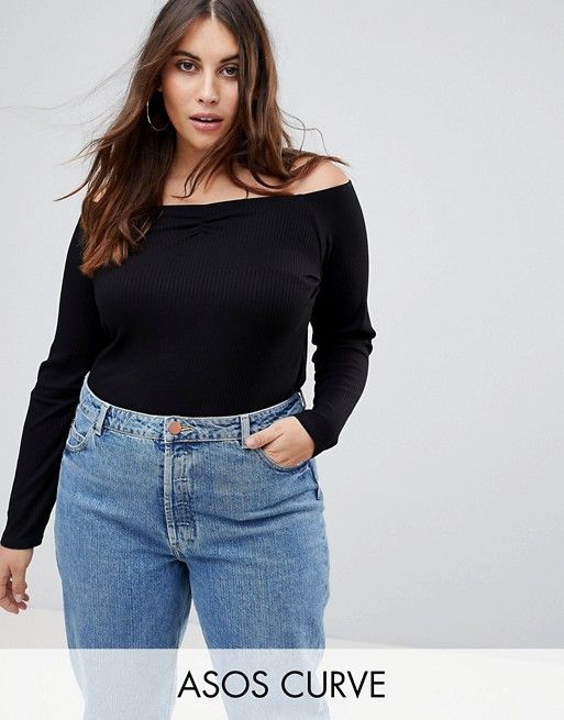 DESIGN Curve off shoulder bardot top in rib in black -   21 fitness outfits curves
 ideas
