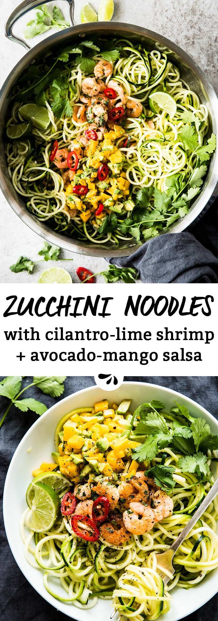 Are you looking for healthy recipes that are low carb AND delicious? Then you need these Zucchini Noodles with Cilantro Lime Shrimp and Avocado Mango Salsa! Kid-friendly, whole 30 and paleo approved, these are a quick and easy healthy dinner recipe you'll want to make again and again. The Mexican inspired flavors go so well with the zucchini spaghetti and the shrimp scampi will become a new favorite. Let's zoodle! -   21 noodle recipes for kids
 ideas