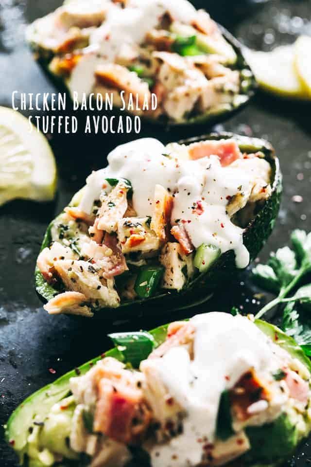 Stuffed avocados loaded with chicken & bacon salad! Tossed in a refreshing lemon dressing, this recipe is low carb, gluten free, keto & paleo approved! -   22 avocado recipes bacon
 ideas