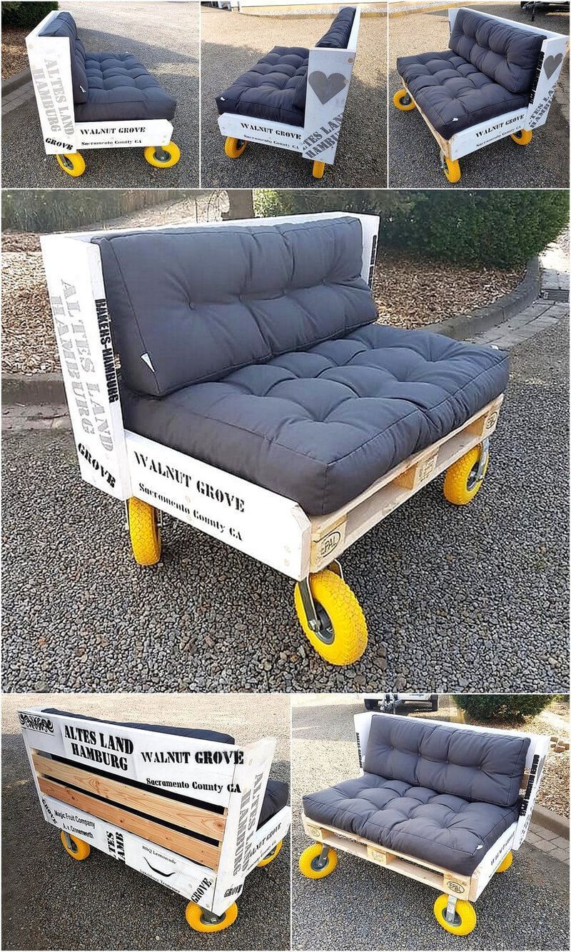 pallet wood garden couch seat on wheels #palletcouchgarden -   22 pallet garden couch
 ideas