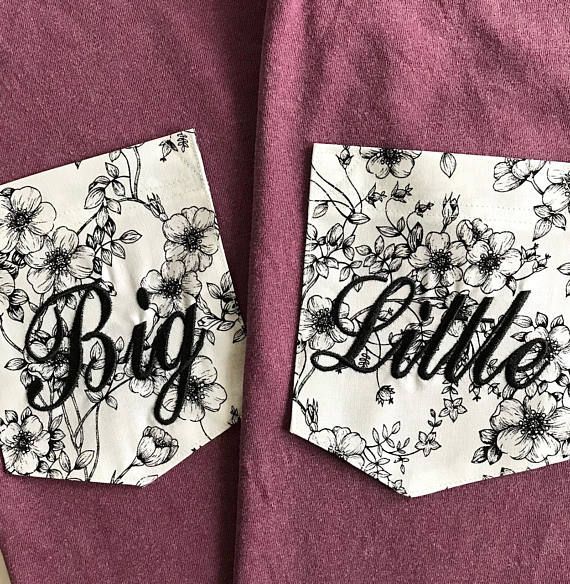 Big Little Sorority Black & White Floral Fabric Pocket Comfort Colors T Shirt -   22 sorority crafts floral
 ideas