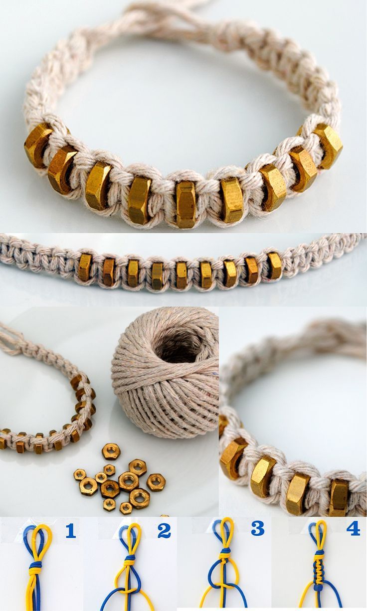 {macram?: square knot} string & hexnut bracelet -   23 diy bracelets crochet
 ideas