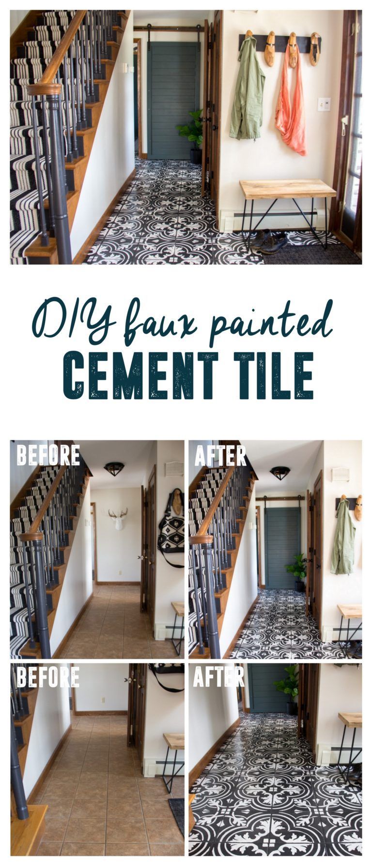 Faux Cement Tile Painted Floors -   23 diy painting rooms
 ideas