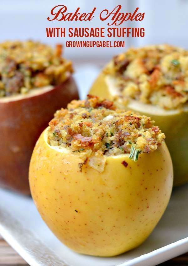 Baked stuffed apples are filled with a sausage stuffing. This is a healthy easy side dish that is great with Thanksgiving turkey or any fall dinner. -   23 fall dinner recipes
 ideas