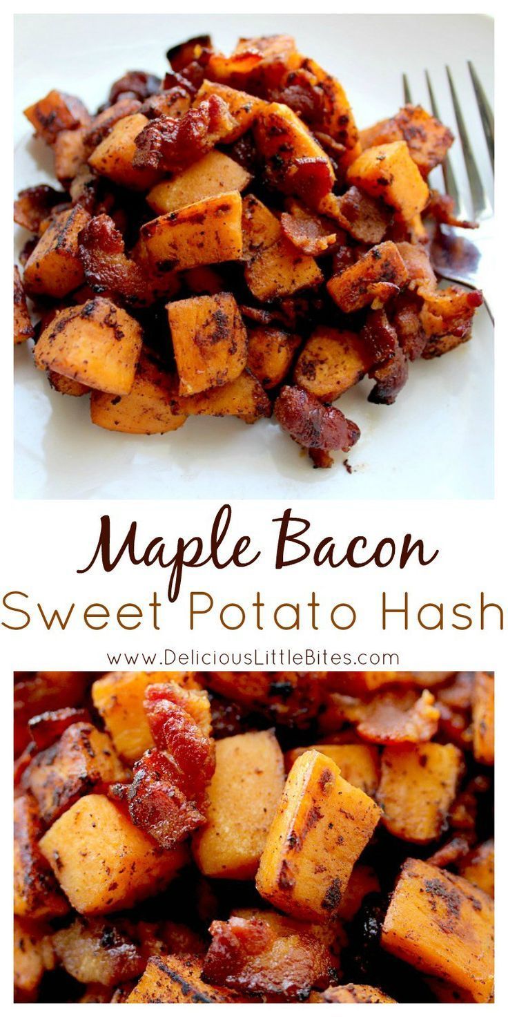 This is seriously the perfect brunch recipe! This Maple Bacon Sweet Potato Hash recipe is a sweet and savory dish that goes great at breakfast, brunch, OR dinner! It is sure to be a favorite family recipe! | www.DeliciousLittleBites.com -   23 fall dinner recipes
 ideas