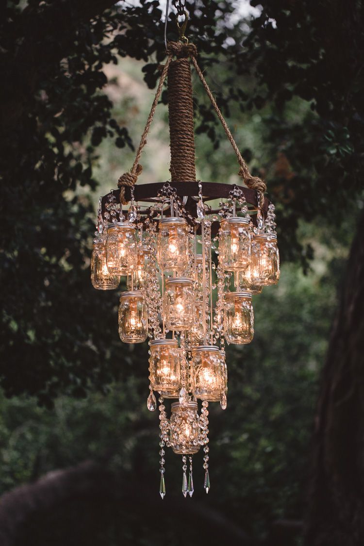 rustic bling!  I could do this with the mason jar/wagon wheel chandelier I made! -   23 mason jar wedding
 ideas