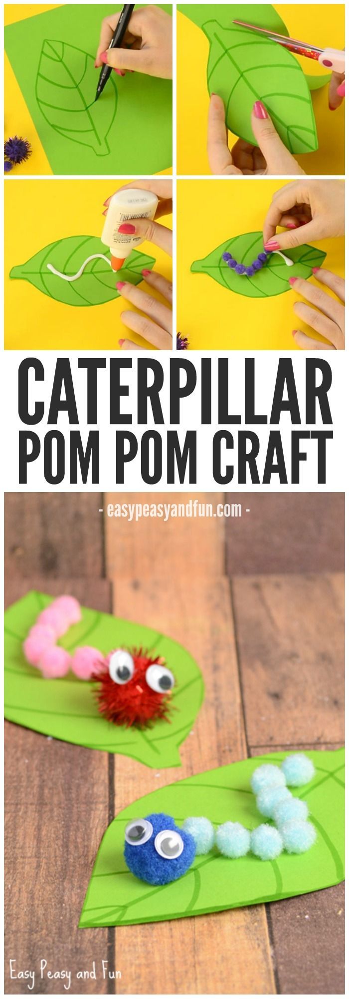 Caterpillar Pom Pom Craft - Spring Craft Ideas -   23 summer crafts life
 ideas