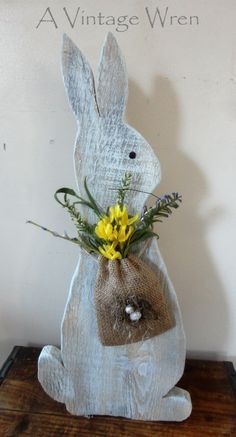 Rustic Easter Bunny/ Wooden Bunny/ Rustic Spring decor/ Painted Rabbit/Prim Spring decor -   23 wooden spring crafts
 ideas