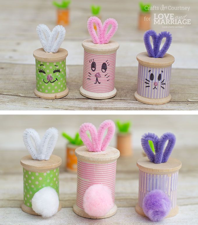 Easter Bunny Craft: Thread Spool Bunnies -   23 wooden spring crafts
 ideas