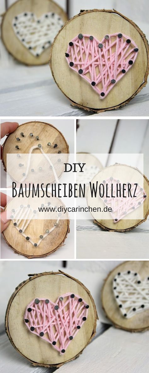 DIY s??es Geschenk zum Valentinstag: Baumscheibe mit Herz in String Art ? -   24 diy basteln holz
 ideas