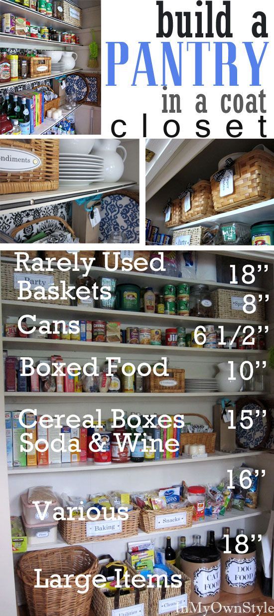 Build a kitchen Pantry in a coat closet + organizing tips.  #pantry -   24 diy food pantry
 ideas
