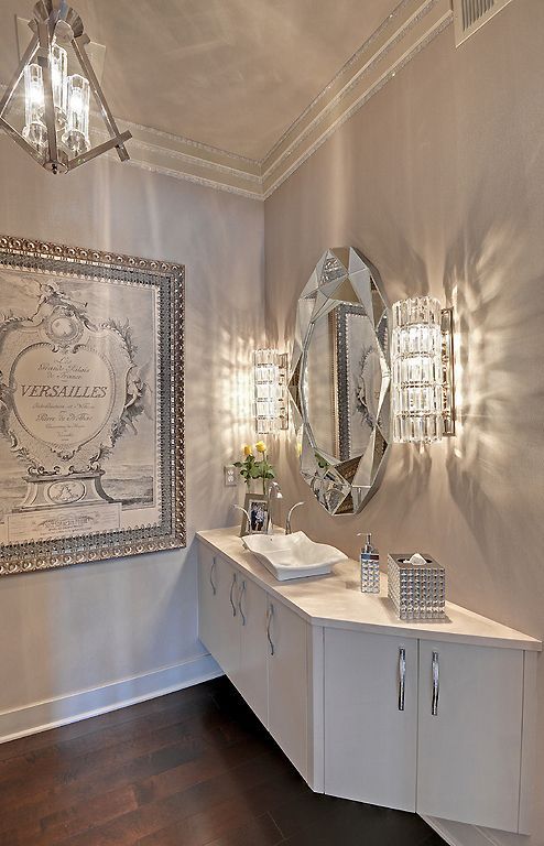 gorgeous- master bath- white, silver & gold. and maybe a black and white bedroom with alternating color accents. Stunning! I love it! -   24 silver bathroom decor
 ideas