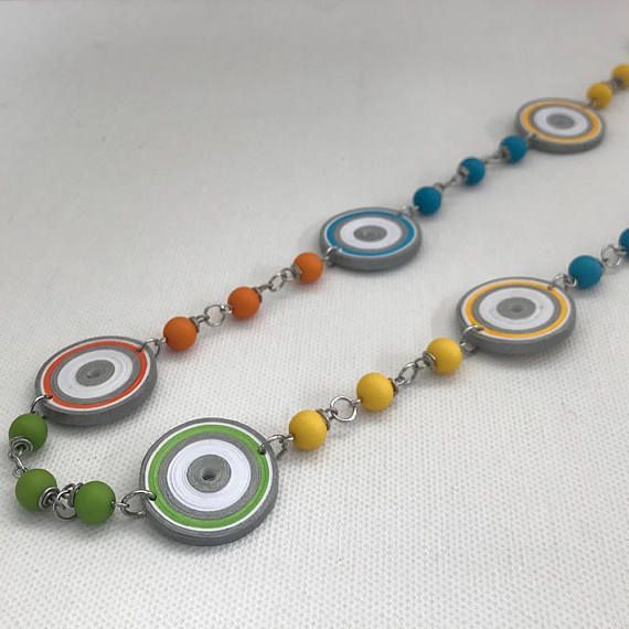 One-of-a-kind necklace with paper beads. Paper jewellery. Bright colour jewelry -   25 cool crafts with paper
 ideas