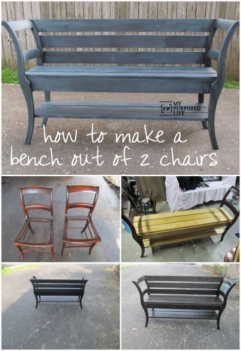 repurposed chairs double chair bench -   25 diy bench seat
 ideas