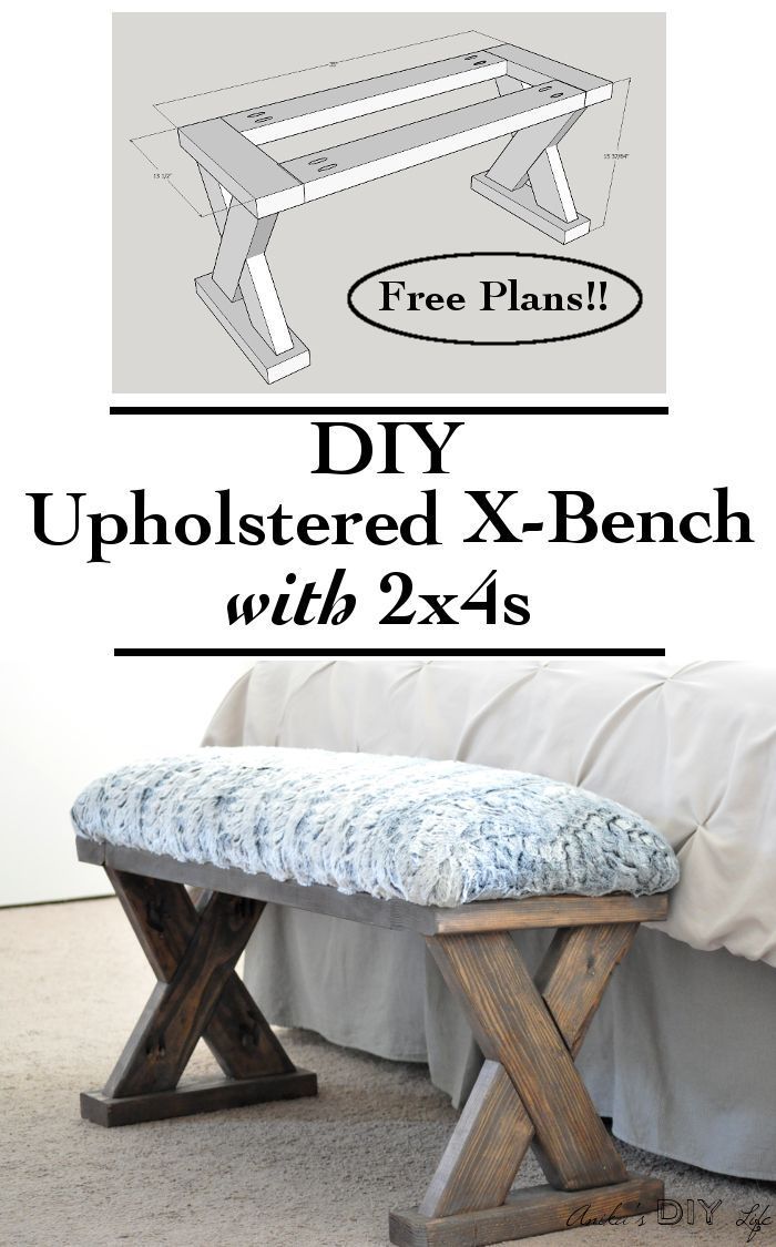 DIY Upholstered X-Bench using 2 x 4 boards with Plans -   25 diy bench seat
 ideas