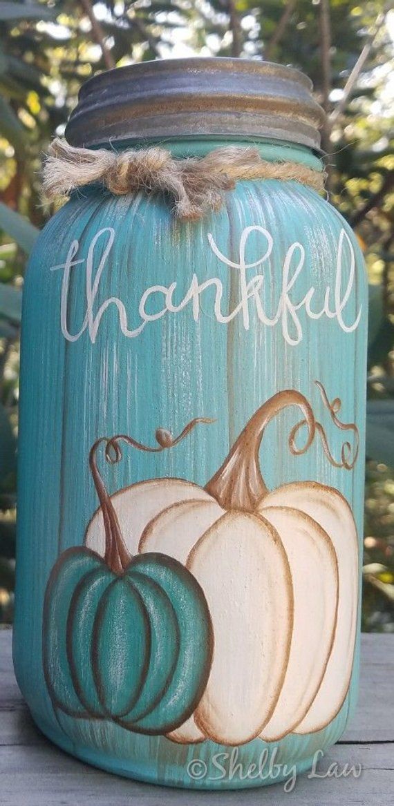 Hand painted Fall & Winter Mason Jar-Thankful-Let it Snow -   25 fall crafts yards
 ideas