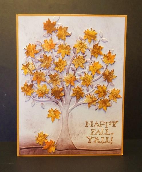 handmade card:  It's Fall Y'all by jandjccc  ... embossing folder tree background ... sponged color creates depth and definition ... pretty punched maple leaves on tree and falling ... luv it! -   25 fall crafts yards
 ideas