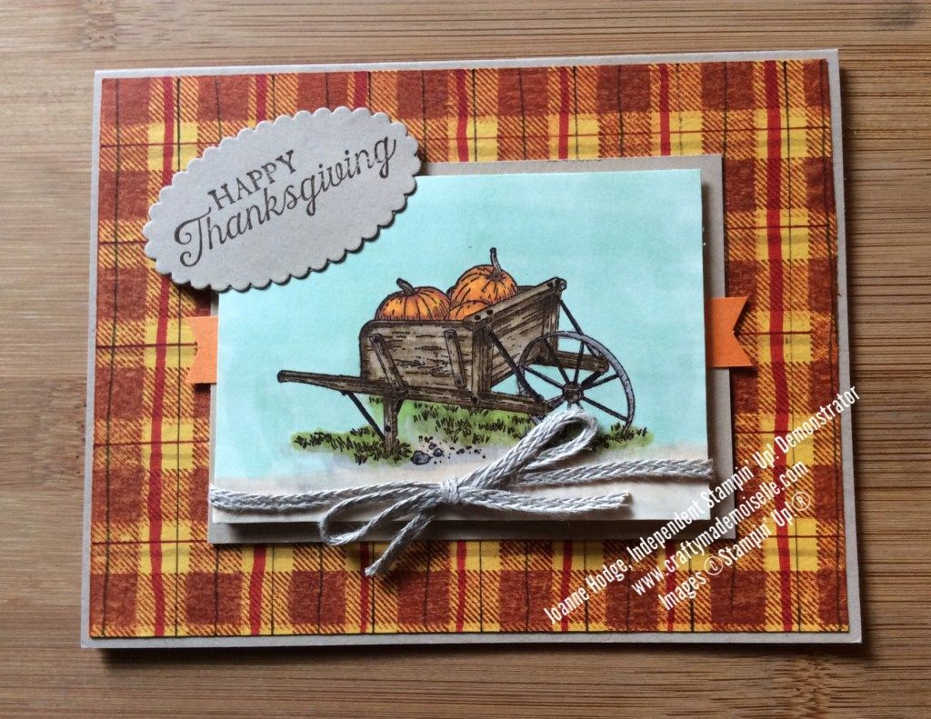 Stampin Up Pleasant Pheasants Thanksgiving Card wheelbarrow full of pumpkins, Blends coloring, Buffalo Check background Stamp -   25 fall crafts yards
 ideas