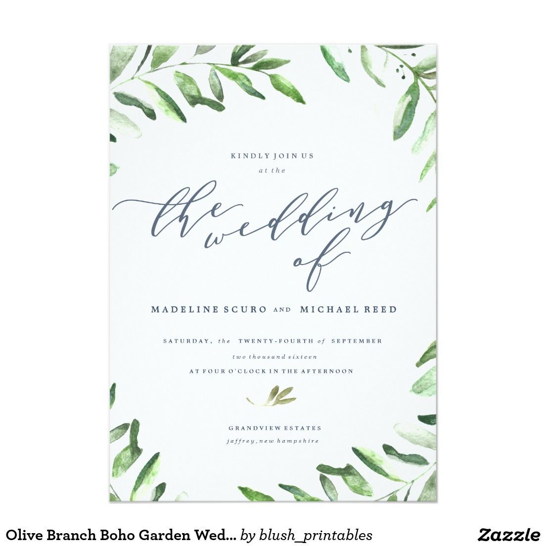 Olive Branch Boho Garden Wedding Invitation -   25 garden inspiration boho
 ideas