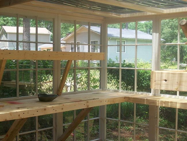 greenhouse project, diy, gardening, home improvement, repurposing upcycling, Prior to stain shevles for seed trays #greenhouseplansdesign -   25 garden trellis greenhouses ideas