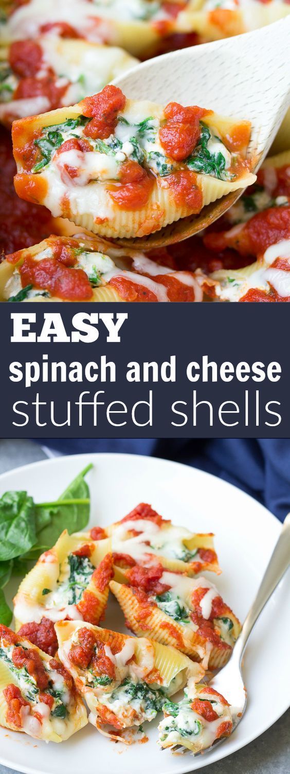 This easy Spinach and Cheese Stuffed Shells recipe is one of our favorite dinners! These pasta shells are lightened up with a secret ingredient, make ahead, and freezer friendly! -   18 vegetarian recipes freezer
 ideas