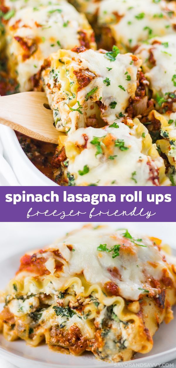 Spinach Lasagna Roll Ups Recipe - an easy vegetarian recipe that's an easy freezer friendly meal! -   18 vegetarian recipes freezer
 ideas