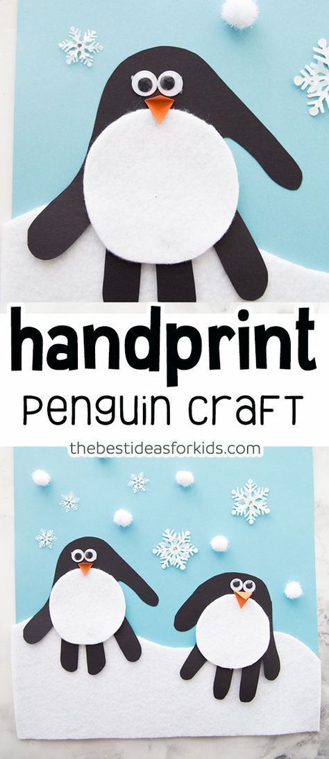 Handprint Penguin -   22 cute crafts creative
 ideas