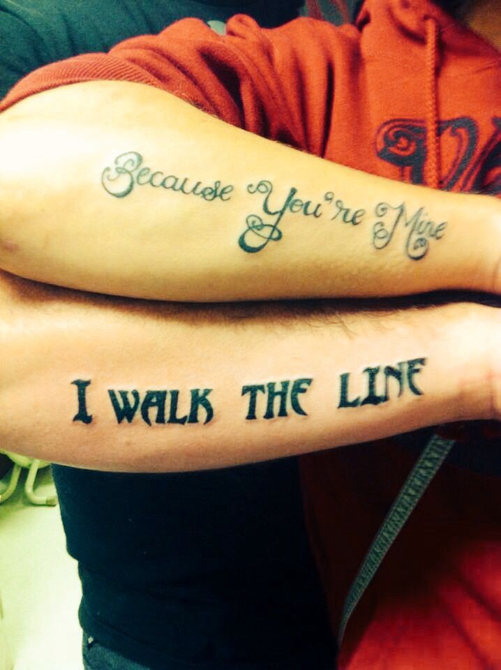 Couple tattoo of Johnny Cash 
