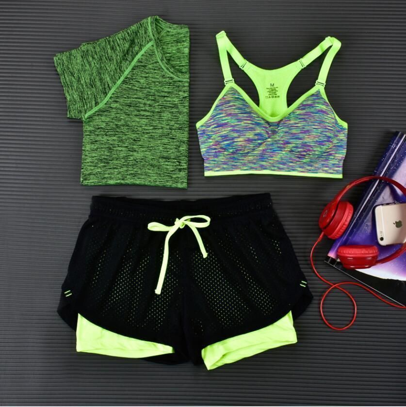 3pcs Women Quick-dry Suit Set Tops+Shorts+Vest Fitness Running Yoga Gym Sports -   22 women’s fitness running
 ideas