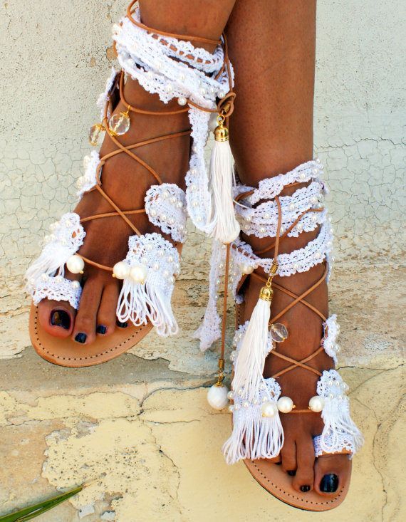Wedding sandals/ gladiator leather sandals /boho sandals/ bridal sandals/ lace up sandals/ crocheted sandals/ beach sandals/ 