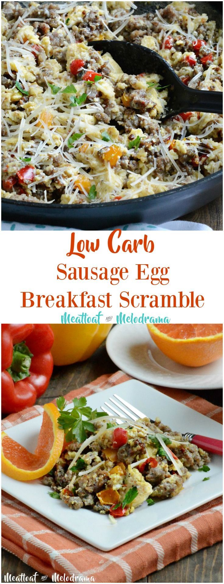 Low Carb Sausage Egg Breakfast Scramble - Quick and easy gluten free breakfast skillet with peppers and cheese added in. From Meatloaf and Melodrama -   23 fast diet breakfast
 ideas