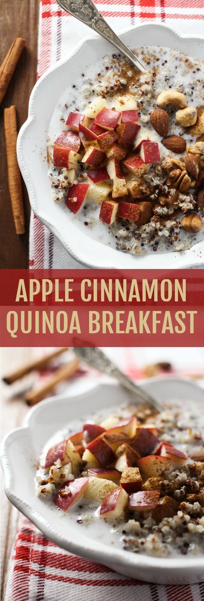 This Apple Cinnamon Quinoa Breakfast is very easy to put together. It's filling and full of plant protein, fiber, healthy fat, vitamins, and nutrients. -   23 fast diet breakfast
 ideas