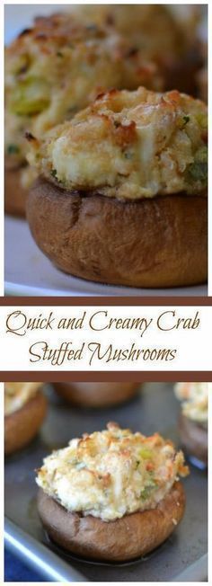 These Quick and Creamy Crab Stuffed Mushrooms are filled with fresh crab, cream cheese, bread crumbs, garlic and Parmesan. You can mix them in a single bowl in about 3 minutes and scoop the mixture in with a cookie scoop. -   23 fresh mushroom recipes
 ideas